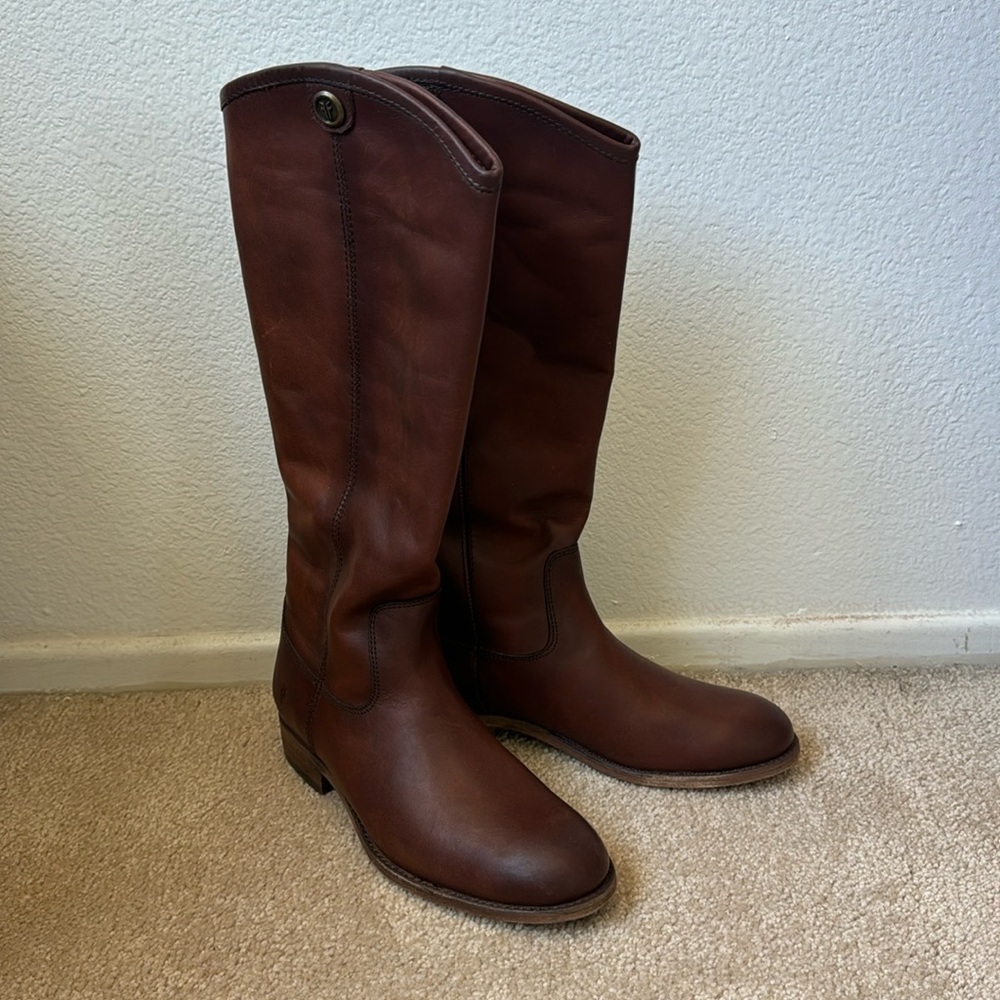 New Frye Melissa Button Brown Leather Tall Boot